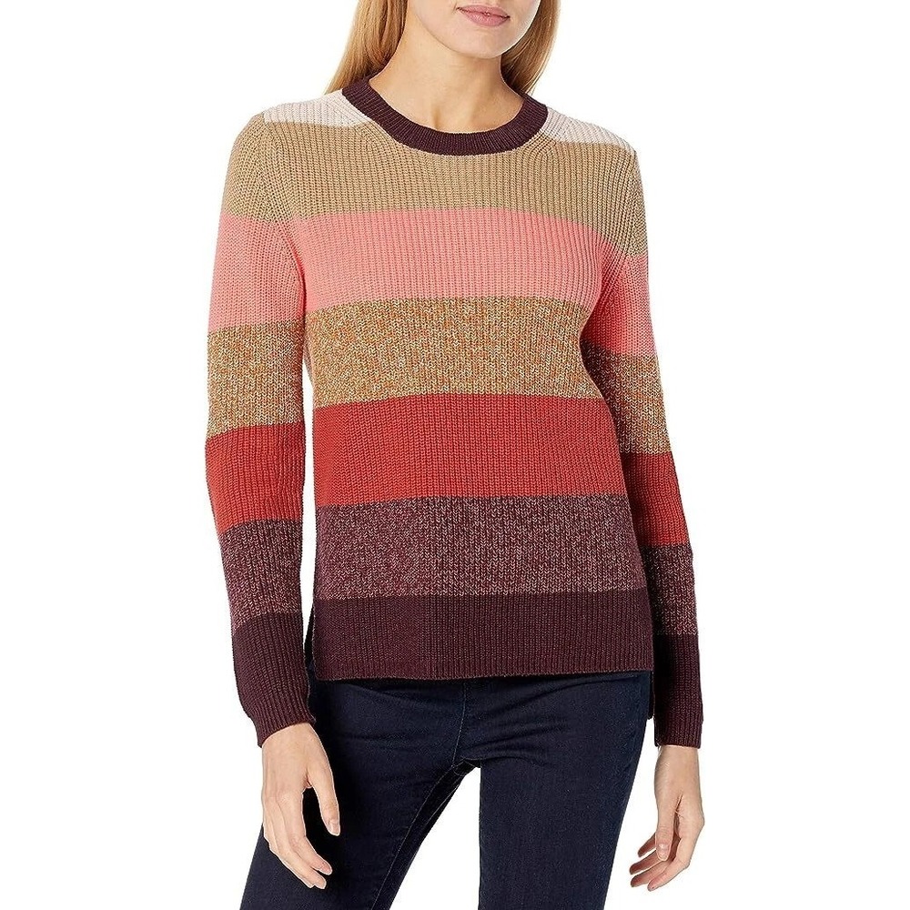 Goodthreads Womens Cotton Half-Cardigan Stitch Crewneck Multicolor Sweater Large